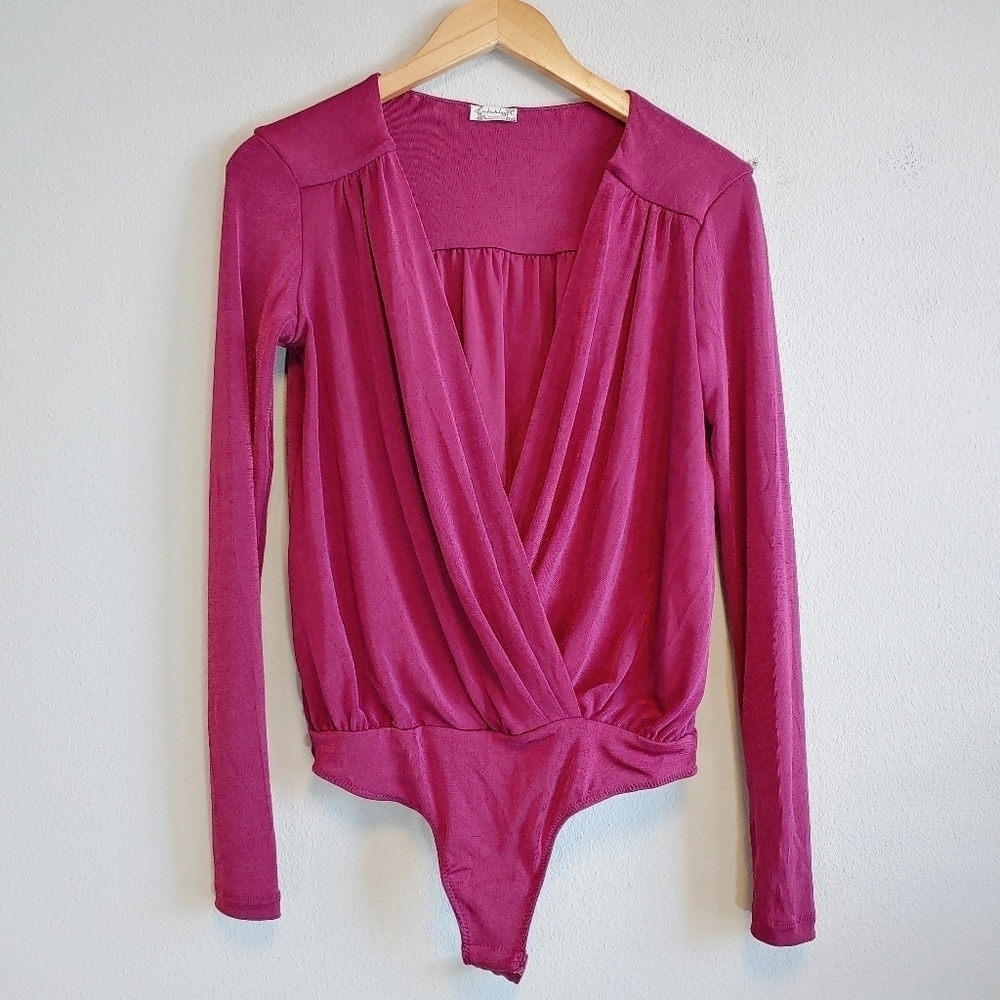 Intimately Free People Metallic Burgundy Turnt Thong Bodysuit Sz S